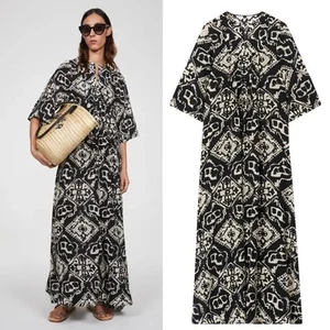 Maxi Vestido Solero Rodebjer Bari Grande Estampado Negro Blanco 100% Seda Italiana - Imagen 1 de 9