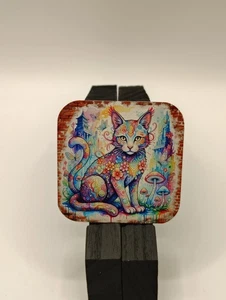 Refrigerator Magnet – Boho Techno Cat – Colorful Floral Urban  - Picture 1 of 2