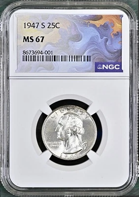 1947 S WASHINGTON QUARTER NGC MS67 - Image 1 of 2
