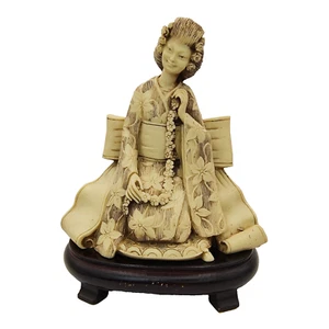 VTG Japanese Woman Lady Sculpture Figure Carved Stained Resin Wood Base 8" RARE - Picture 1 of 24