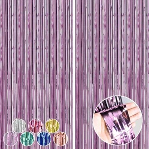 2 Pack 3.2x9.9ft Pink Tinsel Foil Fringe Curtains Party Decorations Metallic ... - Picture 1 of 7