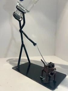 Handmade welded wine spirit bottle holder, bottle holder dog walker sclupture - Picture 1 of 8