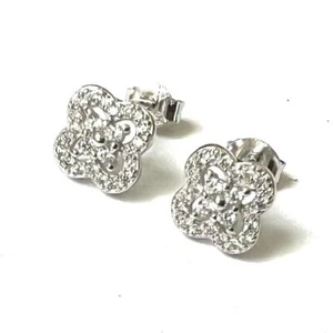 925 Pure Silver Earring CZ 4 Leaf Clover Design w/cz - Picture 1 of 4