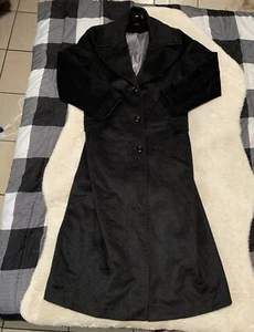 Calvin Klein Womens Black Wool Blend Button Down Trench Coat Size 14 Jacket - Picture 1 of 8