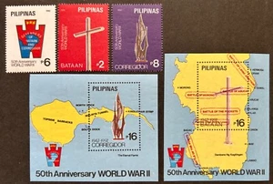 Philippines 1992 World War II Anniversary Map 3 v + 2 MS imperf MNH - Picture 1 of 4