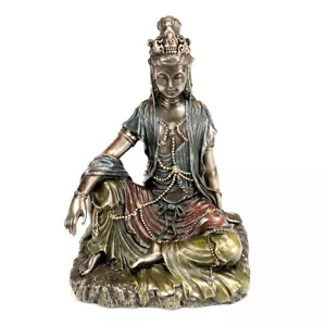 WATER AND MOON KWAN YIN STATUE 5" Buddhist Goddess Bronze Resin Quan Guanyin NEW - Picture 1 of 8