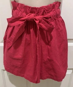 AND NOW THIS WOMEN'S PAPERBAG WAIST SHORTS RED 100% COTTON XS R3-O5 - Picture 1 of 8