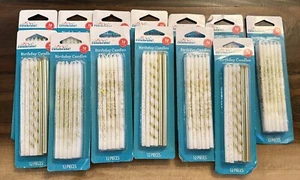 Tapered Party Birthday Candles 5 In Tall~ Lot of 14 White and Gold 12 Pack - Picture 1 of 3