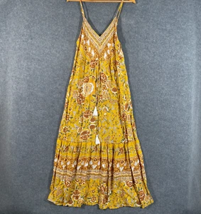 Rusttydustty Dress Womens Large Yellow Green Maxi Raccolta Carta Boho Gypsy NEW - Picture 1 of 13