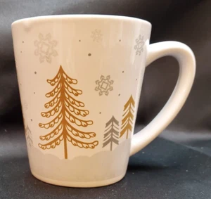 Gold and Silver Christmas Trees and Snow Coffee Mug, Great Condition - Picture 1 of 4