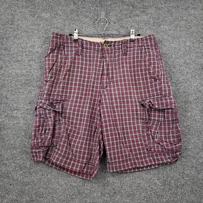 Pantalones Cortos Carga American Eagle Para Hombre 32 Rojo Largo Clásico Cuadros Frente Plano Utilitario Foto 1 de 4