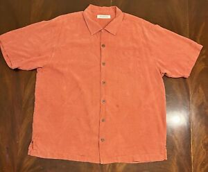 Tommy Bahama Men's Hawaiian Shirt XL Silk Rust Orange Red Tropical Jacquard