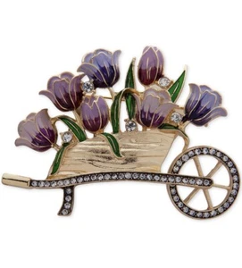 $28 Anne Klein Pave & colored enamel purple  flower cart pin S2A - Picture 1 of 7