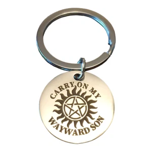 Llavero sobrenatural Carry On My Wayward Son Pentagrama Wiccan Sam Dean - Imagen 1 de 2