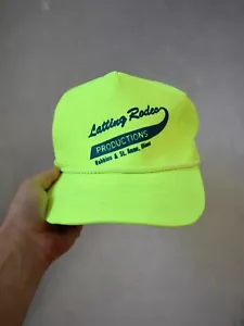 Vintage 80s Latting Rodeo Productions Trucker Lightweight Cap Fluro Yellow - Picture 1 of 6