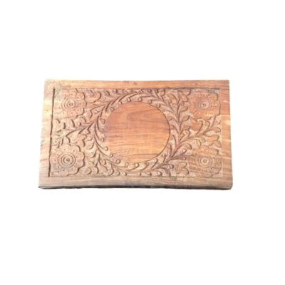 Handmade Sheesham Wooden Storage Box Floral Pattern Vintage Brown 10x6x3 in - Image 1 of 4