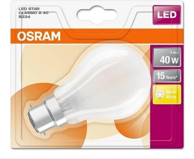 Osram LED Classic A60/GLS Frosted 4w (40w) BC/B22 Warm White 2700k Light Bulb - Image 1 of 4