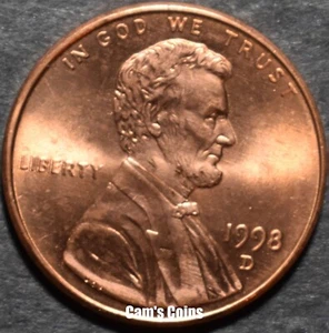 1998 D Lincoln Memorial Penny Brilliant Uncirculated Cent Red BU Coin - Picture 1 of 2