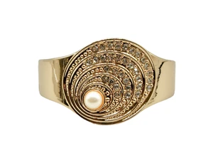 Brazalete tono dorado con cristales y una perla blanca - Imagen 1 de 3