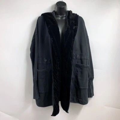Free People Women's Westwood Cotton Velvet Trim Hooded Coat Cardigan Size S - Image 1 of 4