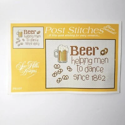 Post Stitches Beer Dance Cross Stitch Pattern w/ Charm Sue Hills Designs - Image 1 of 3