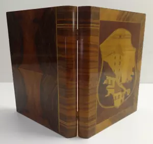 Caja de almacenamiento secreta diseño libro vintage marquetería detalle madera interiores hechos a mano - Imagen 1 de 13