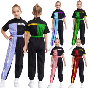 Kids Girls Catsuit Sportwear Jumpsuit Elastic Bodysuit Workout Stand Collar - Picture 1 of 45