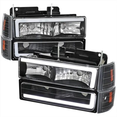 Faros negros para GMC Sierra Yukon 94-98 + señales de giro + esquina de 4 piezas con fibra DRL Foto 1 de 3