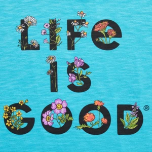 NWT Women's Life is Good Stacked Flowers Blue Lightweight Textured Slub Tank - Foto 1 di 5