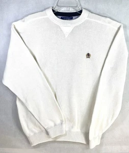 Vintage Tommy Hilfiger Mens Large Heavyweight White Cotton Knit Crewneck Sweater - Picture 1 of 7