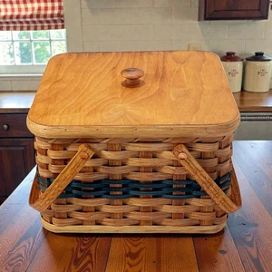Amish Double Pie Carrier Square Oak Handmade Basket Swinging Handles - Picture 1 of 19