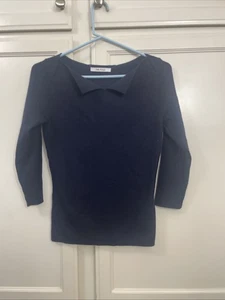 The Fold London Damen Gr. S Navy 100% Merinowolle Pullover Strick V-Ausschnitt Einfarbig - Bild 1 von 13
