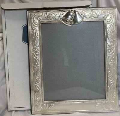 NEW 8x10 Silverplated Frame Royal Gallery Collections Satin Wedding Bells Wood - Image 1 of 4