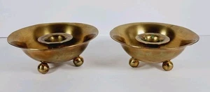 Vintage Brass Candle Holders - Set of 2 | Mid-Century Modern Footed Design - Picture 1 of 9