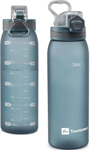 30 Unzen Sport Wasserflasche mit Zeitmarkierungen, große robuste Fitnessstudio Plastikflasche für  - Bild 1 von 12