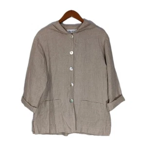 Blue Moon 100% Linen Jacket Women's Size M Flax Beige Oversized Hooded Button Up - Picture 1 of 3