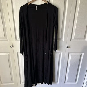 Lulus | Brody Black Ribbed Maxi Long Duster Cardigan, Women's Sz M Minimalist - Picture 1 of 6