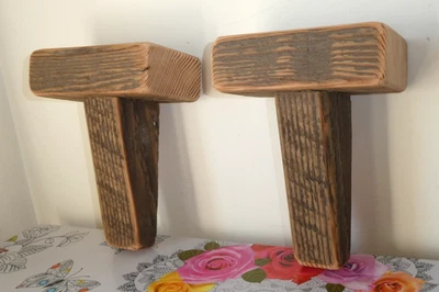 Handmade Reclaimed Wood Wall Mounted Small Display Shelves Rustic Chunky PAIR - image 1 of 4