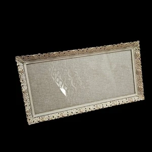 Gold Bilderrahmen Floral Filigran Metall Rechteck 16,5" x 8,5" MCM Regency Vintage - Bild 1 von 6