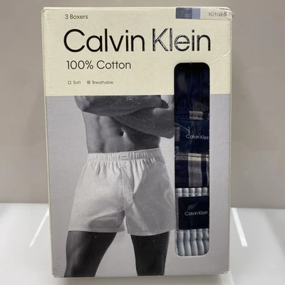 Calvin Klein Men’s Size XL Cotton Blend Woven Boxers 3-Pack Classic Damage box - Image 1 of 4