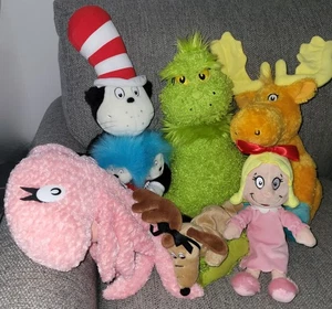 Dr Seuss The Cat in the Hat Thing 1 2 Cindy Lou Fish Moose Grinch Plush Lot - Picture 1 of 6