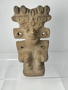 Pre-Columbian Ancient Artifact - 6” Mayan Seated Man Clay Figure / Statue - Picture 1 of 8