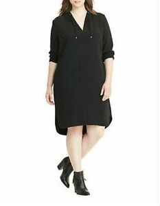 Lauren Ralph Lauren Plus Crepe Hooded Dress-BLACK-1X~ORG. $165~NWT
