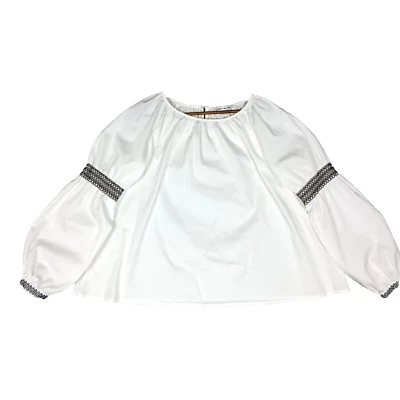 Blusa Elizabeth James Mujer Grande Blanca Bordada Calzoncillo Manga Globo Campesina Foto 1 de 4