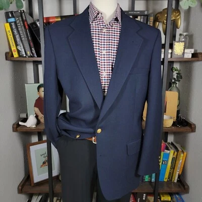 VTG Stafford Men's Sport Coat Blazer Two Button Navy Blue Poly Wool Blend 44L - Image 1 of 4