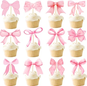 24PCS Coquette Bow Cupcake Toppers, Pink Bow Coquette Birthday Cake Decorations - Picture 1 of 12