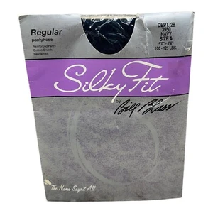 Vintage Silky Fit Bill Blass Pantyhose Navy Blue Size A USA 3950 Classic Solid - Picture 1 of 2