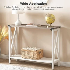 HOOBRO Farmhouse Console Table Narrow Entryway Table Sofa Table w/2 Open Shelves - Picture 1 of 9