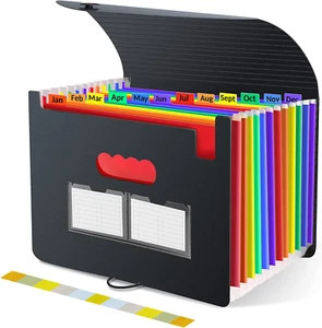 Accordion File Organizer, 12 Pockets Expanding File Folder, Portable Monthly - Picture 1 of 7