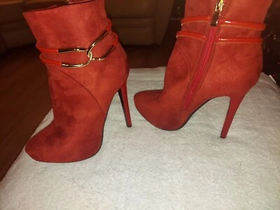 Botines Luichiny Ladrillo Rojo Tela Plataforma Stiletto Talla 7M Foto 1 de 4